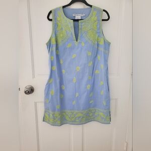 Gretchen Scott Periwinkle Blue and Lime Green Sleeveless Dress XLG